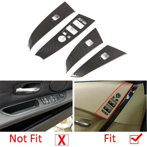 4PCS Carbon Fiber ABS Window Lift Switch Button Trim For BMW 5 Series E60 E61 2004-06 Button Trim Cover