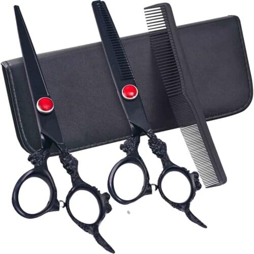 6 Inch Black Dragon Handle Barber Shears Japan Stainless 9cr13 Steel Hair Cutting Salon Hairdressing Scissors Set
