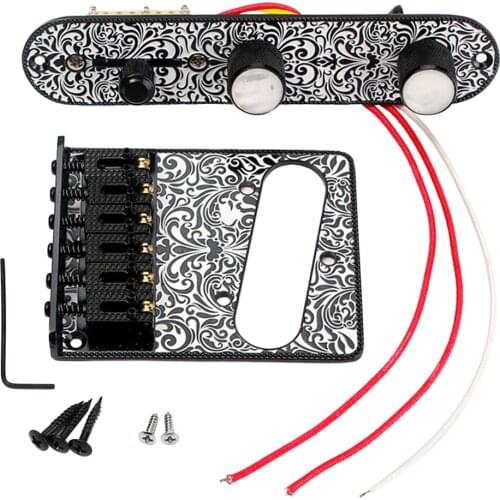 6 Saddle Top Loader Bridge with Control Plate, Screws, Wrench for Telecaster Guitar, Black