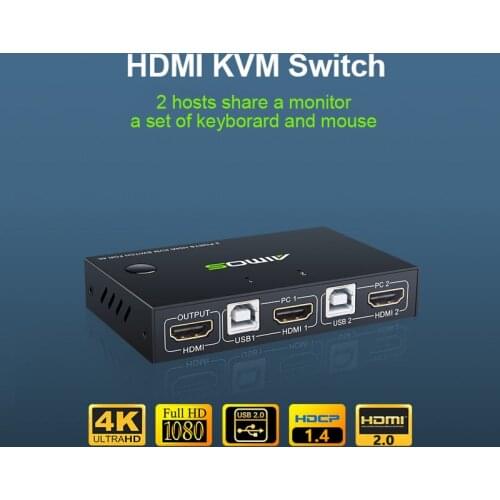AIMOS HDMI KVM Switcher 4K 2 in 1 out USB KVM Switcher Keyboard Mouse USB Shared Display Synchronization Controller KVM Switch
