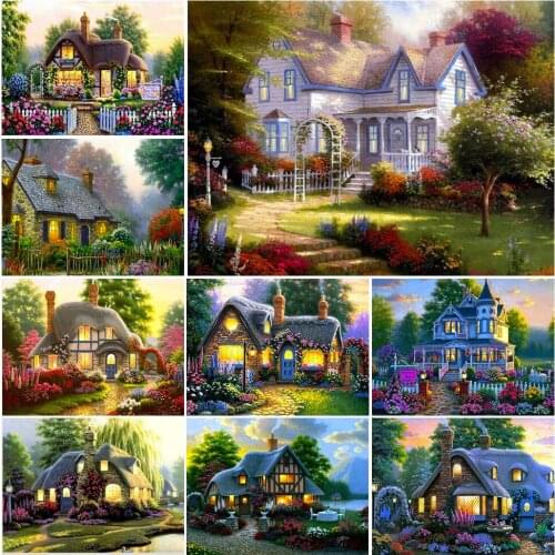 5D DIY Diamond Painting House Garden Landscape Kit Full Drill Embroidery Mosaic Art Picture of Rhinestones Home Wall Decor Gift