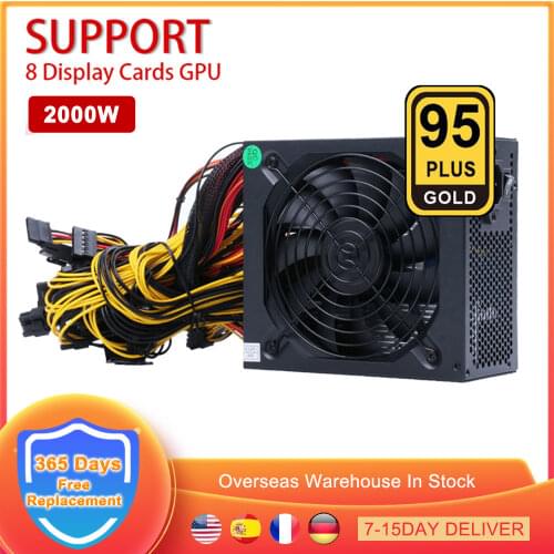 1800W Rated Power Supply for Bitcoin Miner 95% High Efficiency AC 180-260V ATX Mining Bitcoin ETHPower Source Support 8 CPU Card