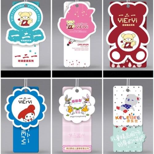 Custom Grade A Coated paper price tags Baby clothes swing hang tag 1000 pcs/single design