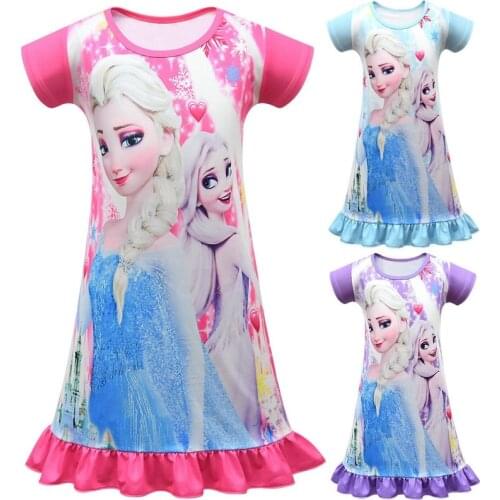 Kids Frozen 2 Elsa Princess Dress Girl Cute Cartoon Girls Summer Dress Toddler Girl Milk Shreds Nightdress Pajamas Plus Size