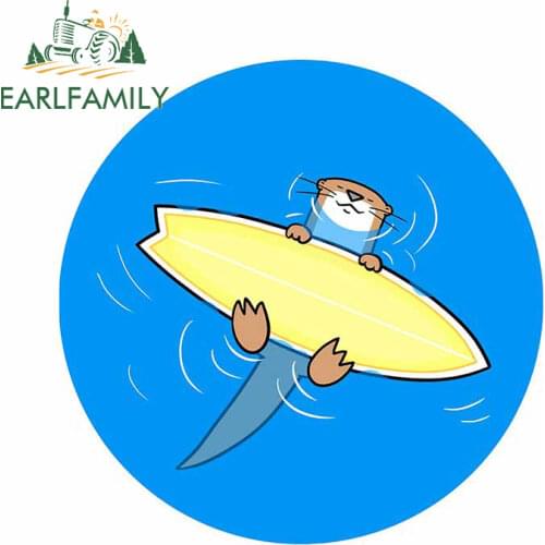 EARLFAMILY 13cm x 12.7cm for Otter Surfers Car Stickers Personality Refrigerator Windshield Decal Cartoon Motorcycle Decoration