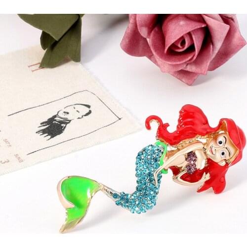 OI Enamel Cartoon Crystal Mermaid Brooches Pins For Women Girl Lovely Resin Animal Sea-Maid Brooch Jewelry Wedding jewelry Gifts