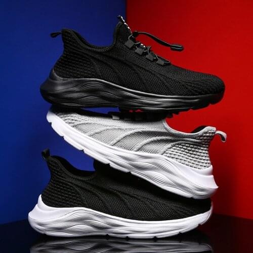 Foit Knitted Fabric MD Sole Size 39-44 MenS Sport Shoes Black/Gray Breathable Comfort Cushioning Running Shoes Fitness