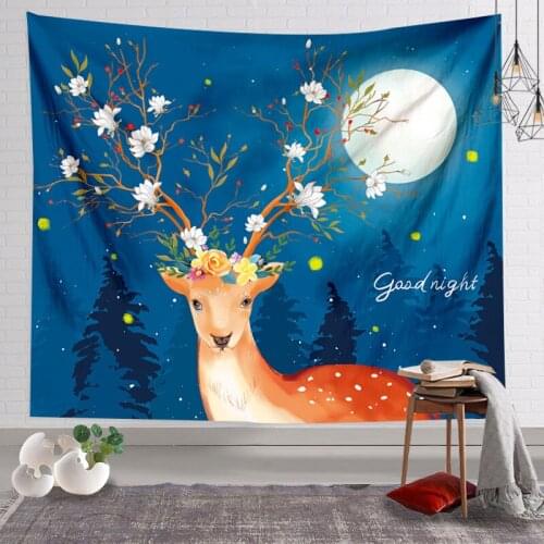 Antlers Tapestry Deer Tree Forest With Flowers Branch Reindeer Forest Tapestry Wall Hanging Hippie For Bedroom Living Room Dorm