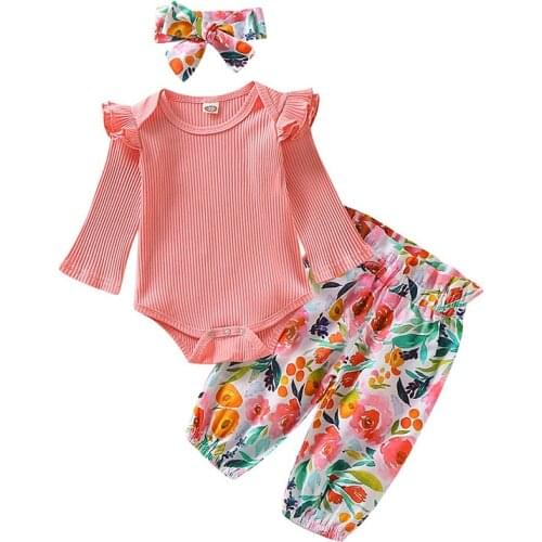 Baby Girl Clothes Set 3Pcs Newborn Girls Outfits Headband Romper Pants Suits Long Sleeve Spring/Autumn Clothes Infant Baby Sets