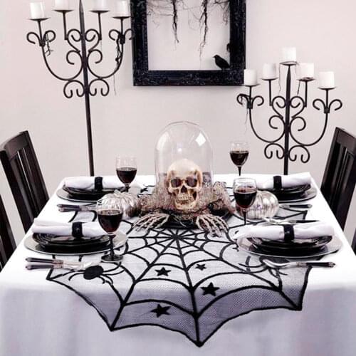 Halloween Spider Lamp Cover Table Fireplace Lace Curtain Table Runner Bat Spider Party Supplies Decoration 93*57cm