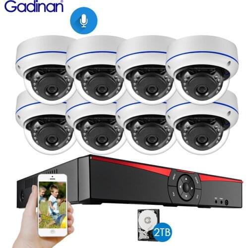 Gadinan 8CH 5MP POE NVR Security Camera System Kit Audio Record 3MP IP Camera IR Dome Outdoor Waterproof CCTV Surveillance Set