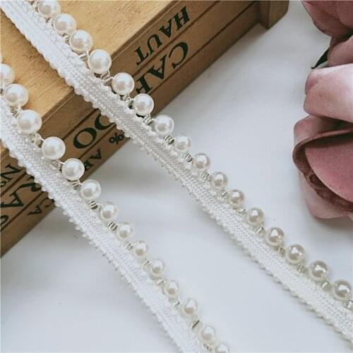Hot 13mm Wide Fake Pearl Beaded Lace Trimming Embroidered Lace Ribbon Fabric Handmade Braid Lace Sewing Supplies Craft