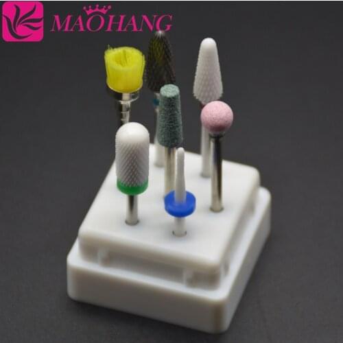 MAOHANG 7pcs/sets ceramic nozzle carbide cutter nail drill bits kits milling electric file manicure pedicure drill machine tool