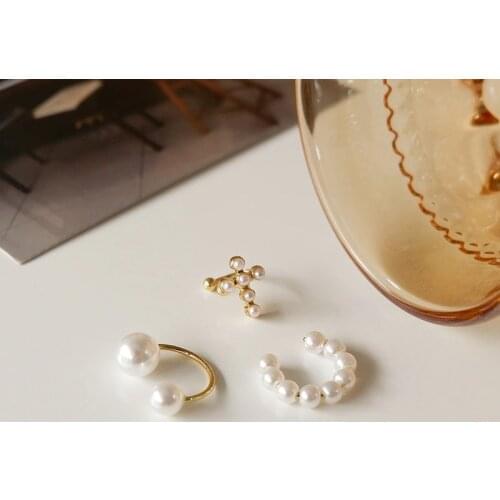 MENGJIQIAO Korean Cute Fashion Pearl Ear Clips For Women Elegant Circle No Piercing Fake Cartilage 3pcs/set Ear Jewelry Gifts