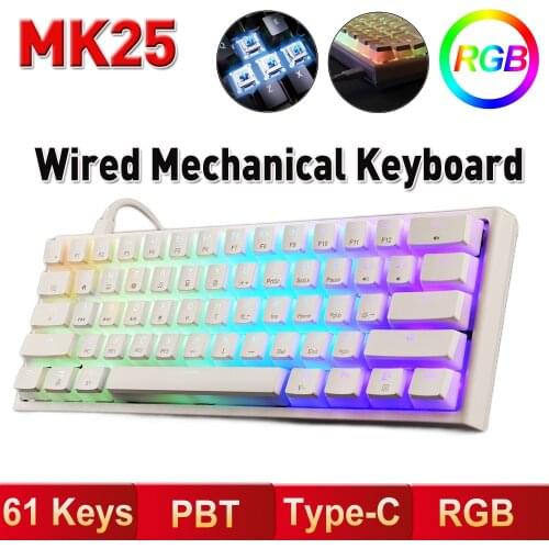 MK25 61 Keys RGB Gaming Mechanical Keyboard Doubleshot Pudding Keycaps 60% RGB Backlight Type-C Wired Mechanical Keyboard For PC