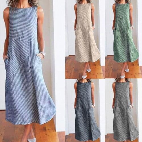 Fashion striped dress large size summer dress loose simple sleeveless dress womens clothing
