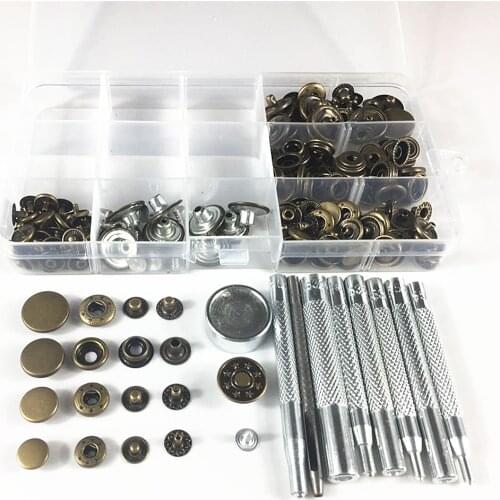 9pcs Fixing Tools Kit+10-17mm 50set Metal Snap Fastener Press Stud Buttons Poppers Leather Craft Sewing Jeans Button+Storage Box