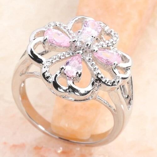 Fancy Pink Kunzite 3*5mm Semi-precious Stone Silver Cool For Women Ring Q2396