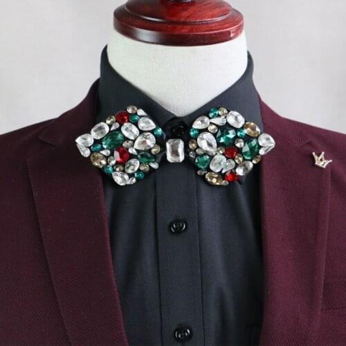 New Free Shipping fashion Mens male wedding 2016 full diamond Groomsmen presided official marriage bow Metrosexual tie headdres