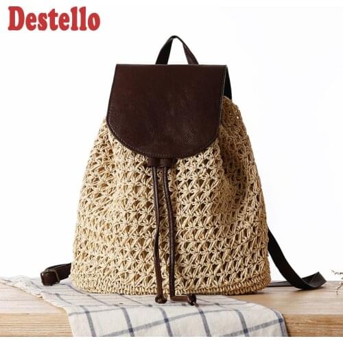 New Straw Knitting Bags Holiday Beach Backpacks Hollow Out Casual Backpack Purse for Women Popular Fashion Luxury Designer