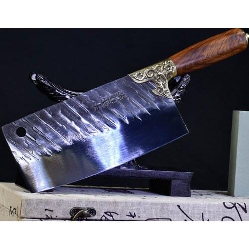 New 7.7 Inch Sharp Chinese Chef Knife China Famous Handmade Forged Technology Copper Dragon Decor Slicing Cleaver Kitchen Knives
