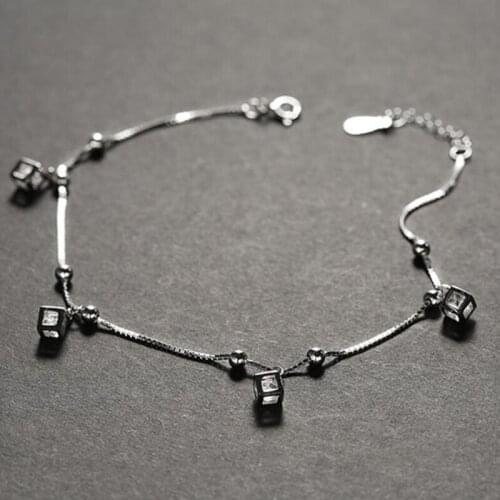 Cube design Anklets in 925 Sterling silver with high luster cz stone 21.5+3cm length for women girls hot sale