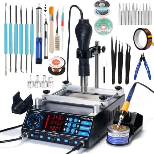 YIHUA 853AAA Soldering Station Adjustable Soldering Iron BGA Hot Air Gun PCB IR Preheating Station For Welding Desoldering