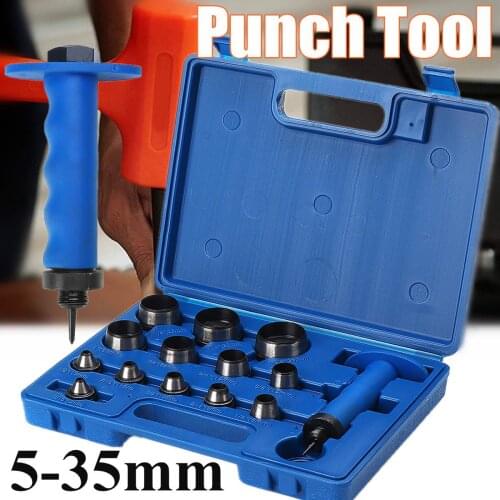 14Pcs/Set Punch Tools Leather Punch Leathercraft Hole Craft Set Hollow Puncher Belt Punch 5MM-35MM for Cutting Rubber/Leather