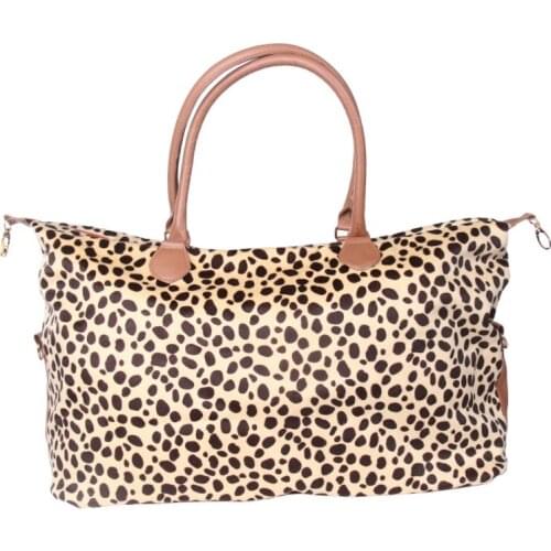 Personalized PU Leopard Canvas Large Duffle Weekender Tote Bag