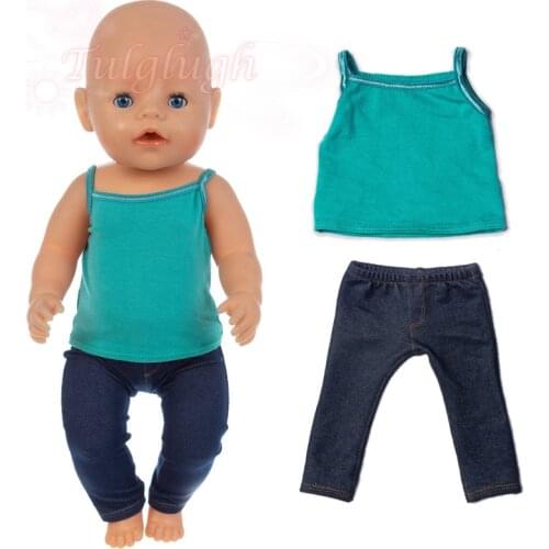 Born New Baby Fit 17 Inch 43cm Doll Clothes Accessories of Green Suspender T-shirt Pants Suit For Baby Birthday Festival Gift
