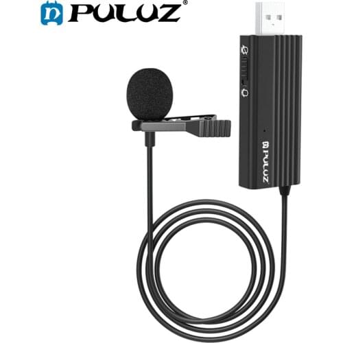 PULUZ USB Clip-on Wired Lapel Mic Recording Microphone Lavalier Silent Condenser Microphone