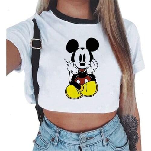 Disney Mickey Mouse Summer Fashion Print Round Neck T shirt New European and American Women t shirt women 2021