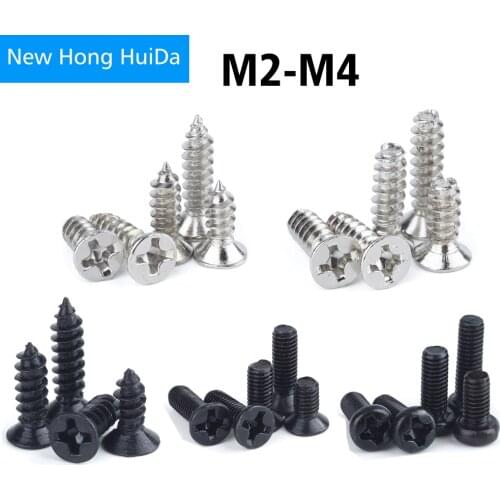 M2 M2.2 M2.3 M2.6 M3 M4 Phillips Cross Recessed Flat Head Self Tapping Screw Metric Thread Countersunk Bolt Black Steel