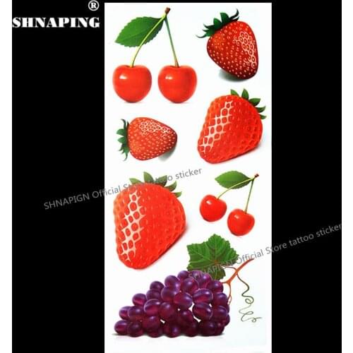 SHNAPIGN Cherry Strawberry 3D Temporary Tattoo Body Art Flash Tattoo Stickers 19*9cm Waterproof Styling Tatoo Home Decor Sticker