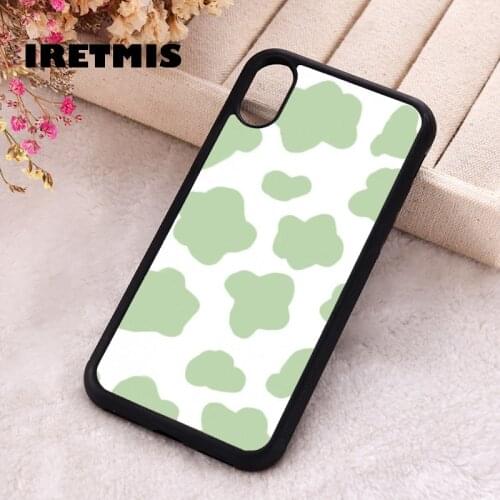Iretmis 5 5S SE 2020 Phone Cover Case for iPhone 6 6S 7 8 Plus X Xs XR 11 12 Mini Pro Max Rubber Silicone Sage Green Cow Print