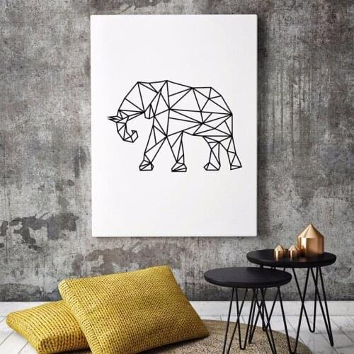 Scandinavian Black Art, Canvas Oil Painting Bedroom Wall Pictures for Living Room Home Decor,Modern Geometric Elephant Wall Art