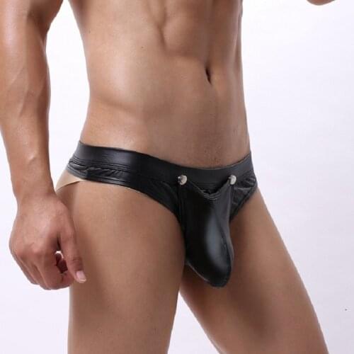 Mens Sexy Thong COCK Ring Open Crotch G-string U Convex Pouch G-string Low Rise Sexy Thongs PU Faux Leather T-Back Nightclub