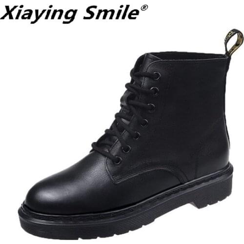 Xiaying Smile Leather Martin boots womens autumn single boots thick-soled wild short boots