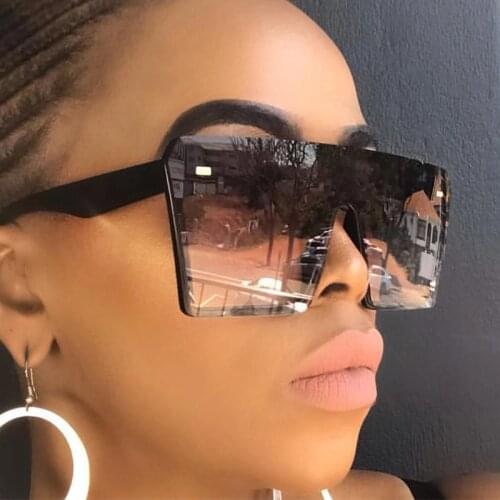 2021 Oversize Square Sunglasses Women Fashion Flat Top Gradient Sun glasses Men Rimless Large Frame Oculos UV400 Points