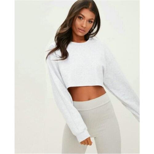 Women Causal Solid Plain Basic Sweatshirts fashion Long Sleeve Pullover Jumper Sweatshirt Short Tops Ladies O Neck Clothes Femme