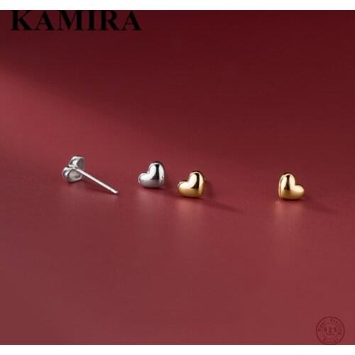 KAMIRA 925 Sterling Silver Korean Mini Small Love Heart Piercing Stud Earrings for Women Teen Party Charm Cute Fine Jewelry Gift