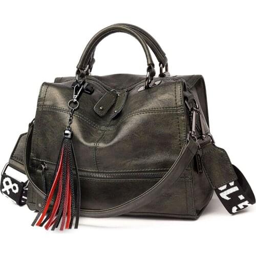 Women Shoulder Bags 2021 Famous Brand Women Handbags Tassel Luxurious Leather Lady Messenger Bags Wide Shoulder Strap Leisure