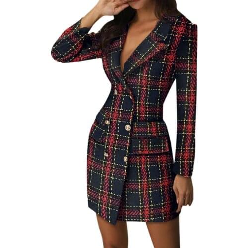 2020 New Fashion Hot Women Suit Dress Double Breasted Plaid Pattern Sexy Slim Color Block Spring Clothing юбка летняя женская