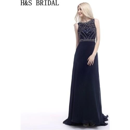 H&S BRIDAL mother of the bride dresses Sequined Beading Navy Elegant Mother Evening Dresses Long Chiffon vestido de festa Prom
