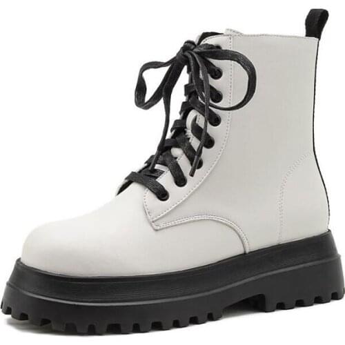 Winter Leather Women Ankle Boots 2020 Chunky Heel Platform Boots Female Punk Style Thick Bottom Female Motorcycle Boots LJB206