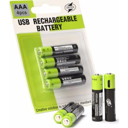 ZNTER 1/2/4pcs 1.5V 400mAh Mirco 3A Rechargeable Battery AAA 1.5V Lithium Polymer Batteries with USB Cable Toys Remote Control