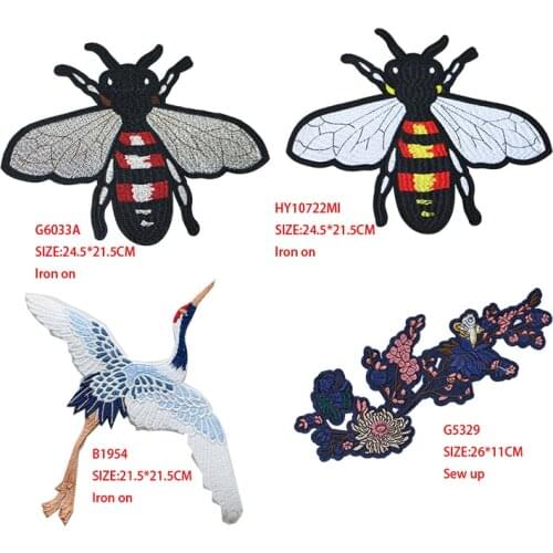 1 Pcs Bee, crane, plum Cartoon icon Iron on Patch for Clothing DIY Stripes Clothes Patchwork Stickers Custom Badges