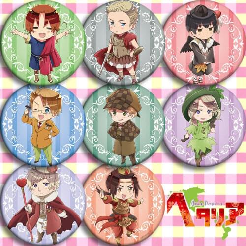1pc Anime badge 58mm Hetalia Axis Power Italian Uk World Wrinkle Bagdes Icons Round Brooch