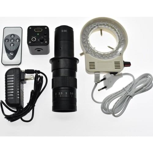 2.0MP 1080P Industrial HD Microscope HDMI Camera+130X 180X 300X Adjustable Magnification 25mm Zoom C-mount Lens+LED Light Source