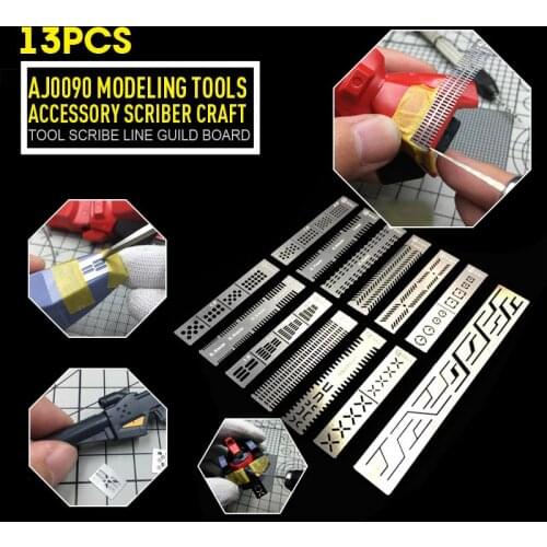 13pcs AJ0091 Modeling Tools Parts Scriber Craft Tool Scribe Line Guild Board General Groove Drawing Template Model Building Tool